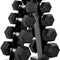 Full 150 Lb Rubber Coated Hex Dumbbell Weight Set with Vertical Rack | Chrome Handles