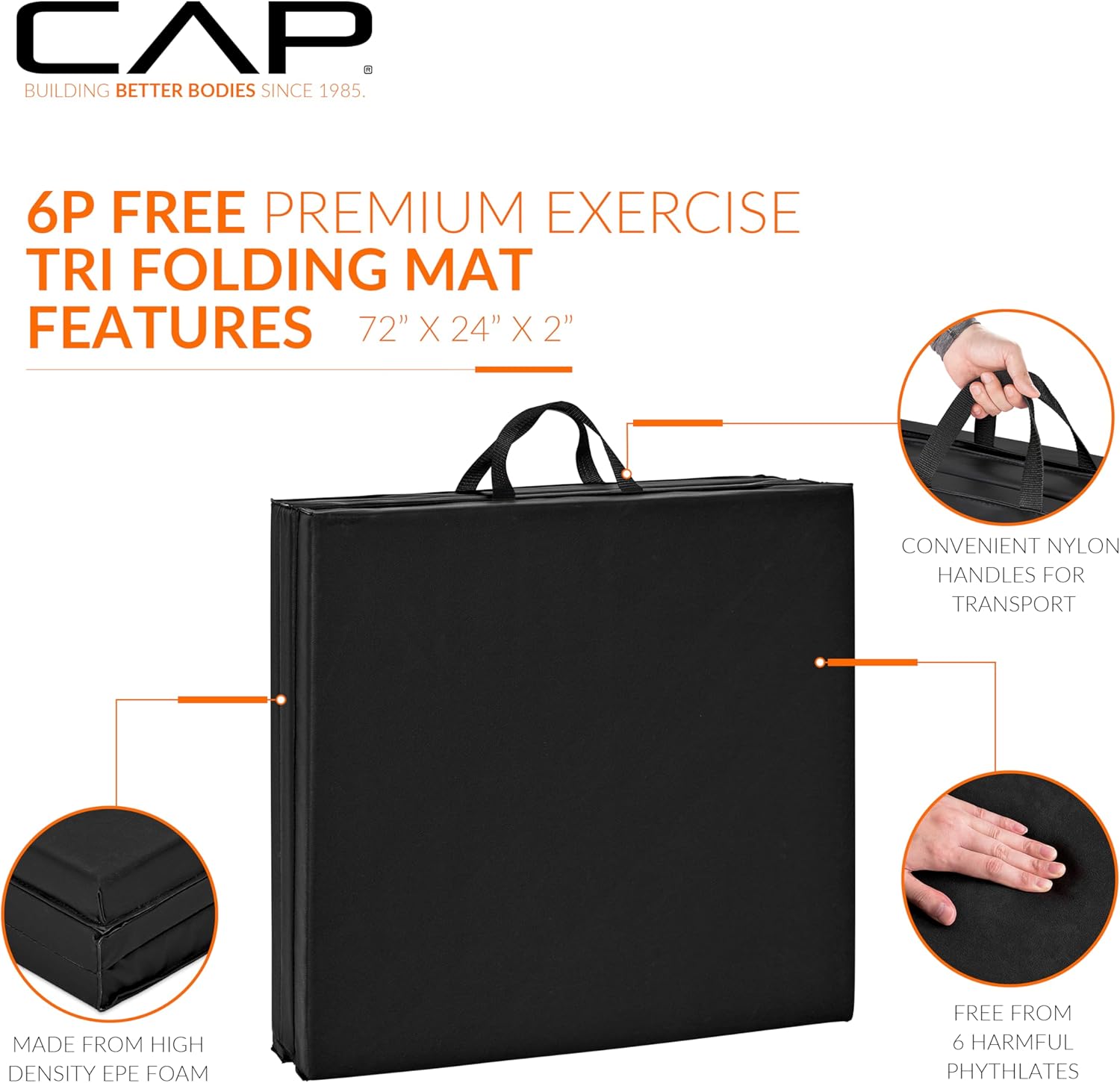 All Purpose Folding anti Tear Exercise Training Aerobic Fitness Gym & Gymnastics Balance Mat. 72''L X 24''W X 2''Thick. BLACK