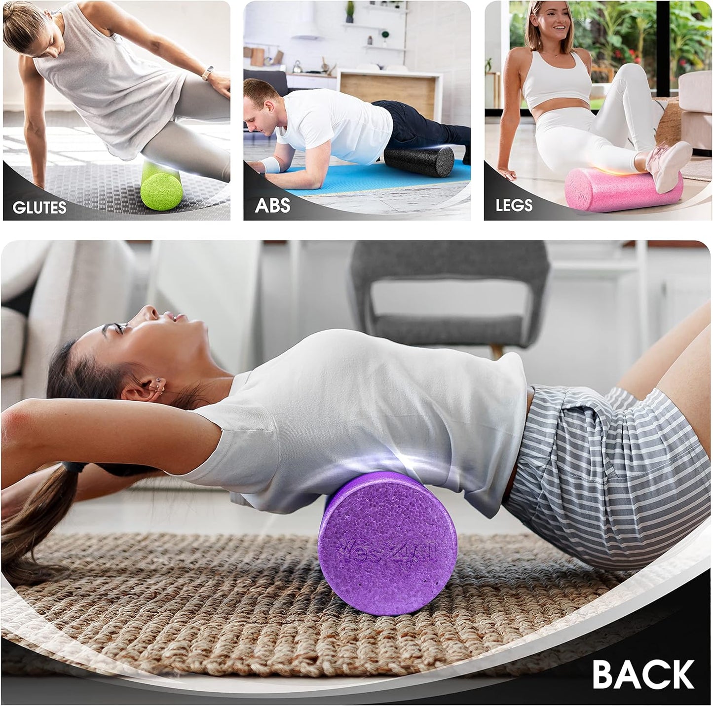 EPP Foam Roller for Back, Legs – Extra Firm High-Density Foam Roller – Best for Flexibility, Muscle Recovery and Balance Exercises (12", 18", 24", 36")